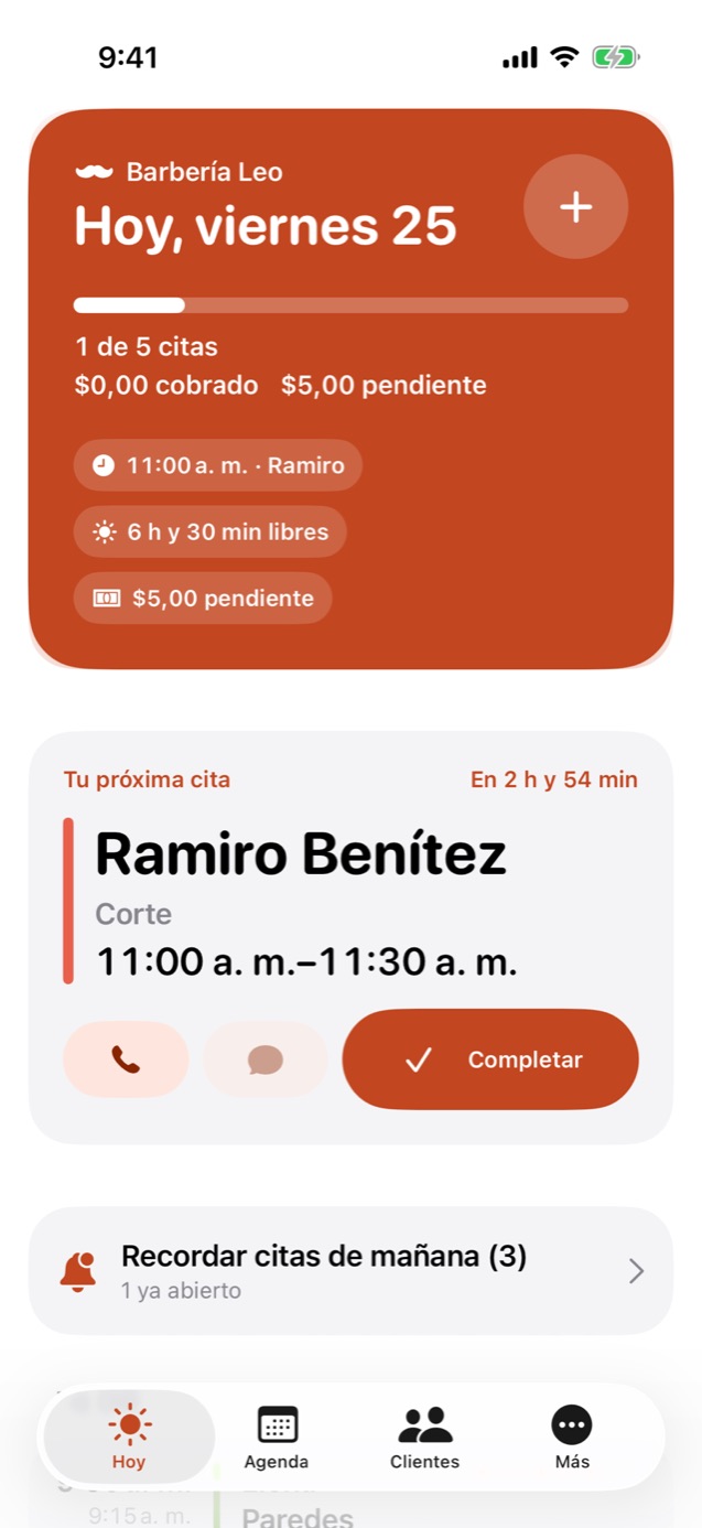 Pantalla Hoy de Citalia: tus citas del día y lo que llevas cobrado